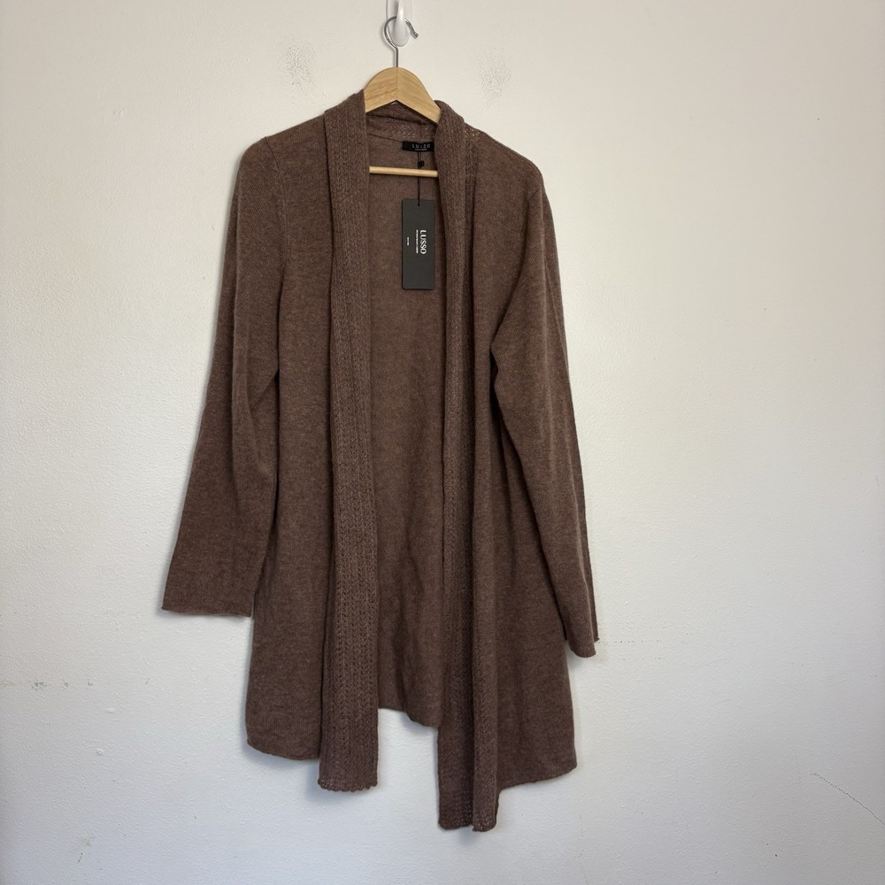 NWT Lusso Women's 100% Cashmere Open Front Cardigan Sweater Brown XXL